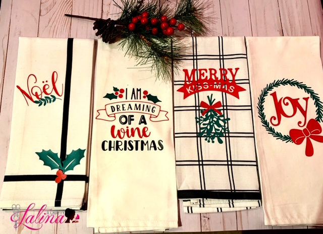 Cricut-made Christmas Dish Towels