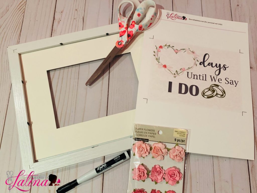 supplies for printable DIY Wedding Countdown Sign