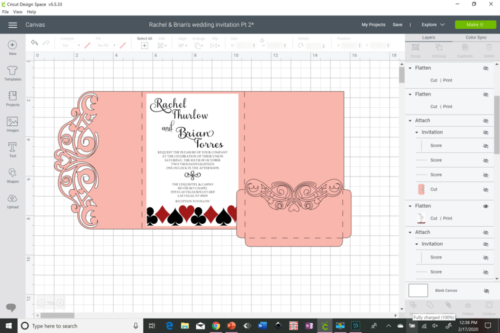 DIY Wedding Invitation Lace pocket folder on Cricut design space