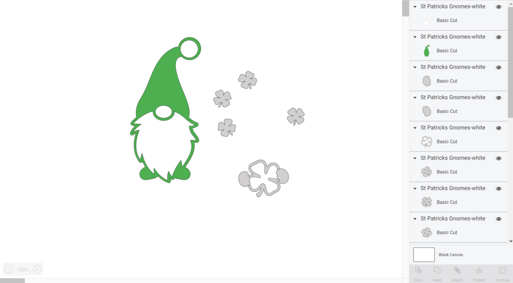 gnome image with green silhouette and shamrocks around