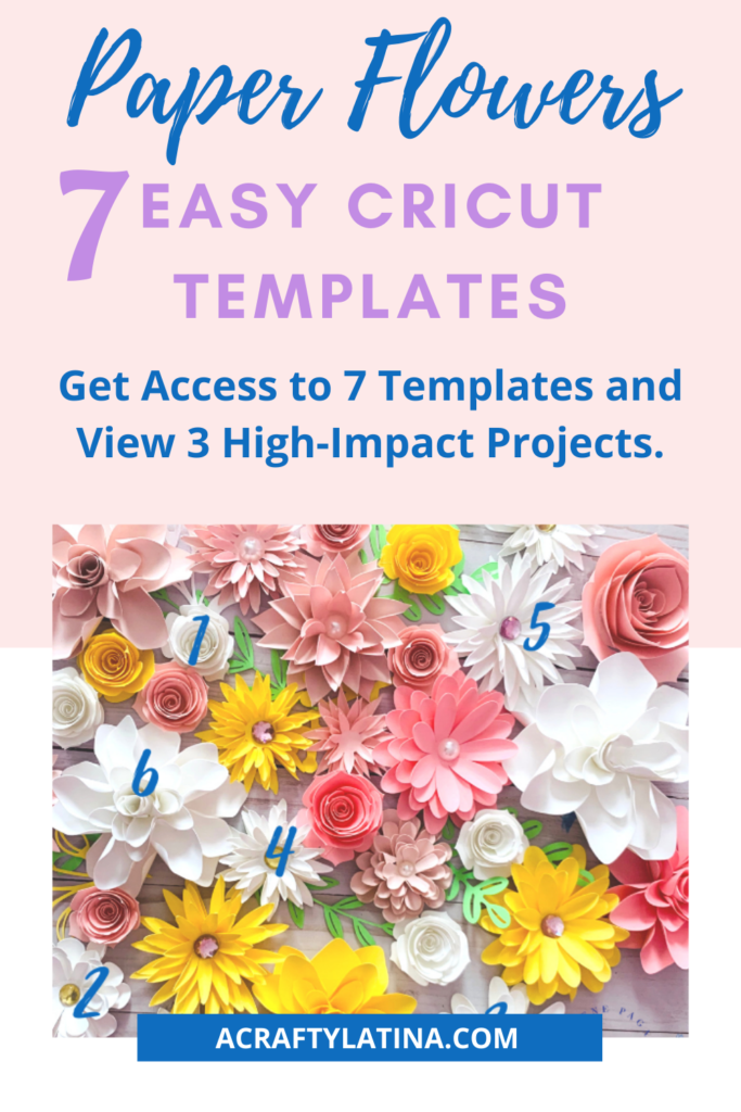 Pinterest image with 7 Cricut Design Space floral templates 