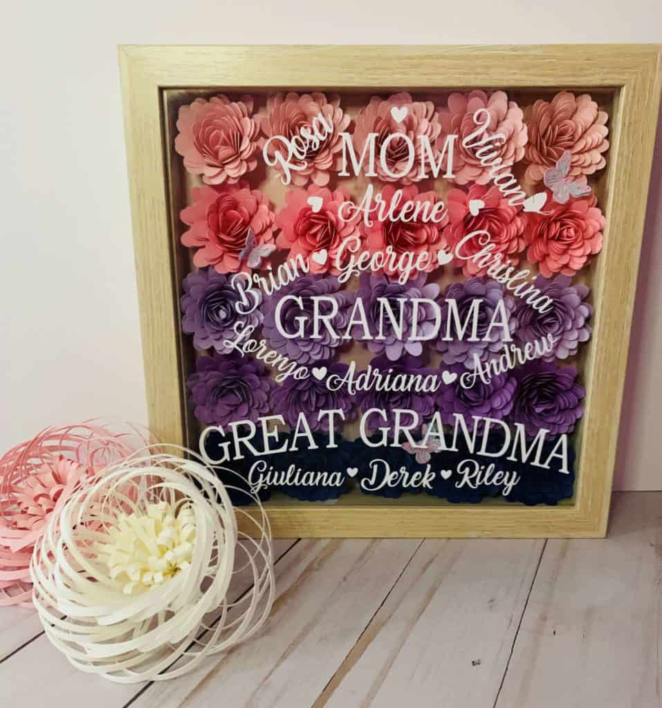 Mother's Day shadow box with rolled flowers inside
