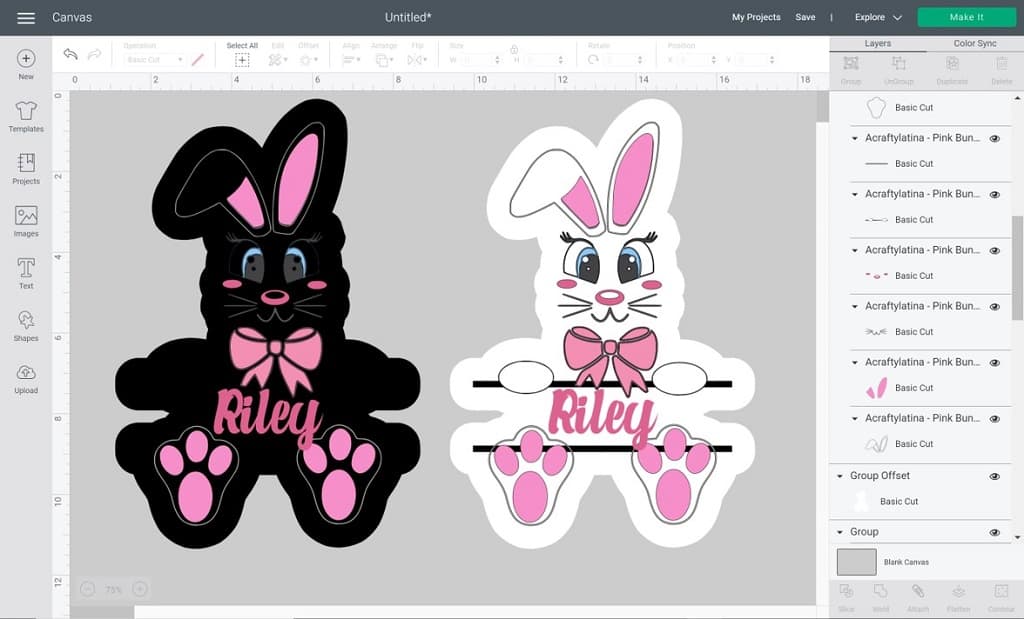2 bunny images, one with the black offset behind it and one showing the offset changed to white